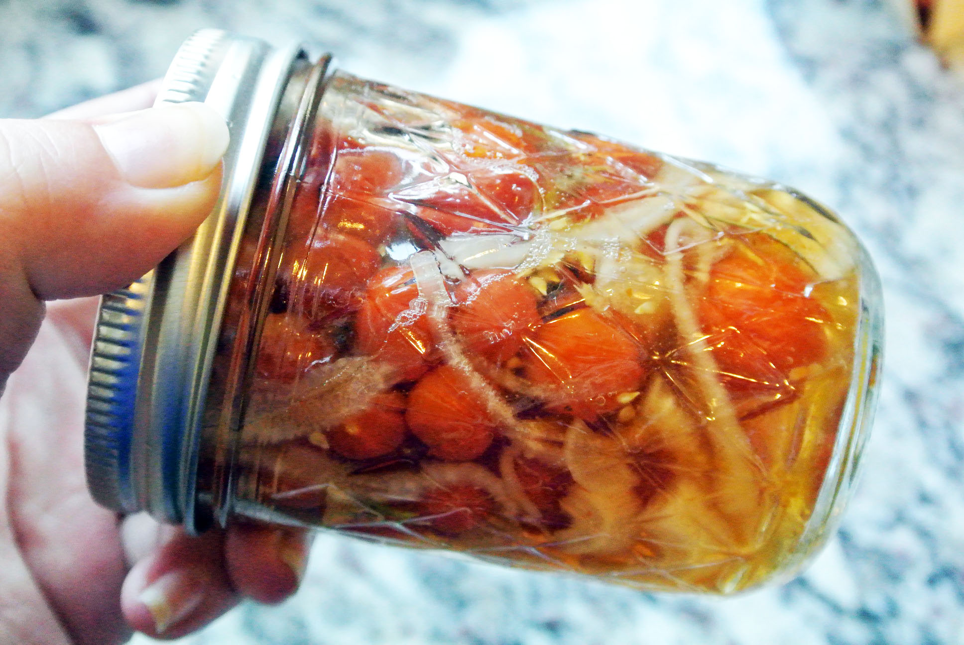 Canned Pickled Cherry Tomatoes.