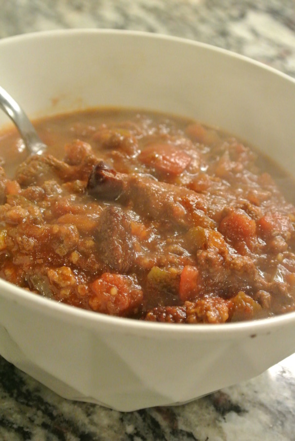 Crock Pot Spicy Three Meat Chili; Gluten Free, Soy Free, Dairy Free
