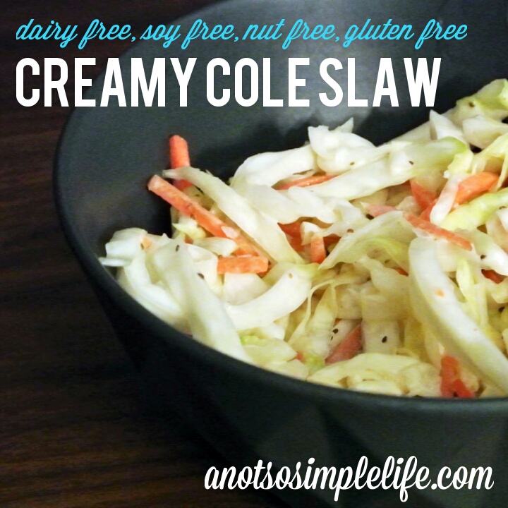 Diary Free Creamy Cole Slaw; Gluten free, soy free, dairy free, nut free recipe
