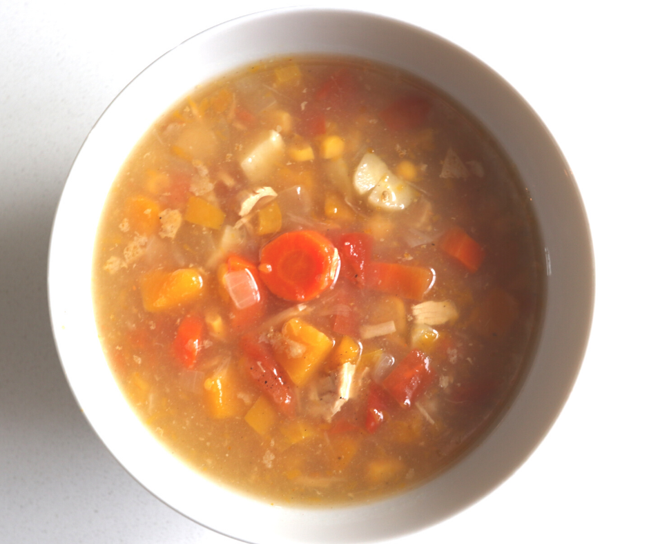 Bowl of Gluten Free, Dairy Free, Soy Free, Nut Free, Allergen friendly harvest Veggie soup made with root vegetables